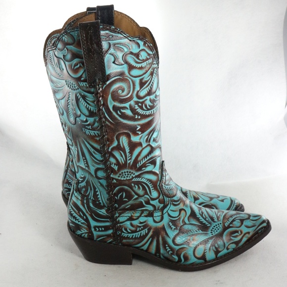 SOLD! Patricia Nash Bergamo Turquoise Tooled Boots - Picture 2 of 8